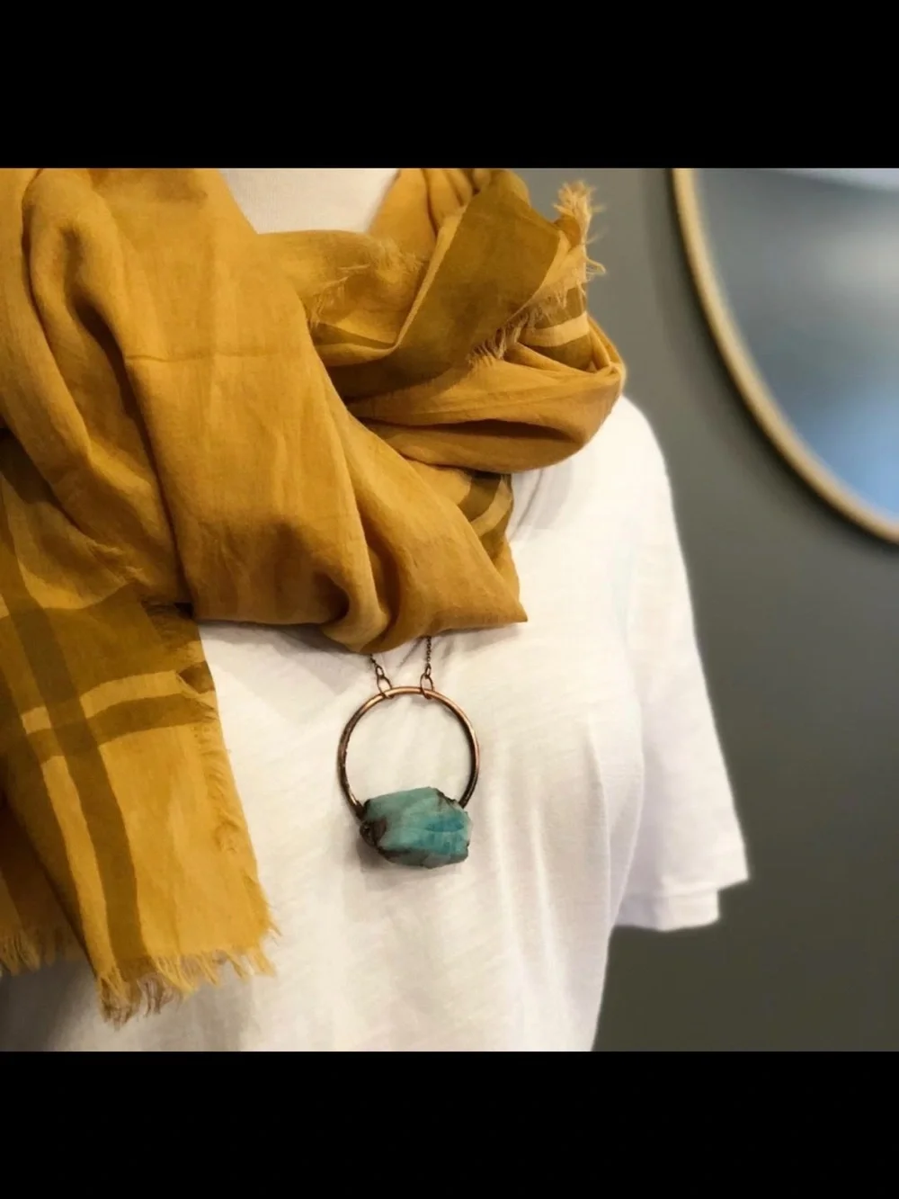 Turquoise Raw Stone Hoop Necklace - handmade in Colorado